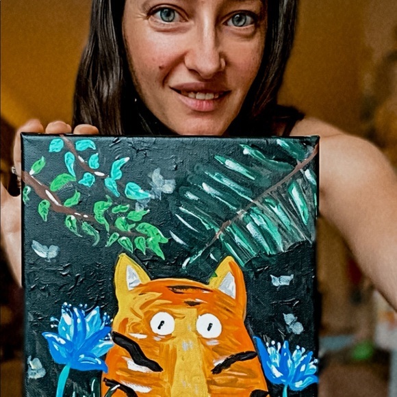 Tiger Painting Wild Original Art Black Canvas Artwork Jungle African Painting - Picture 6 of 12